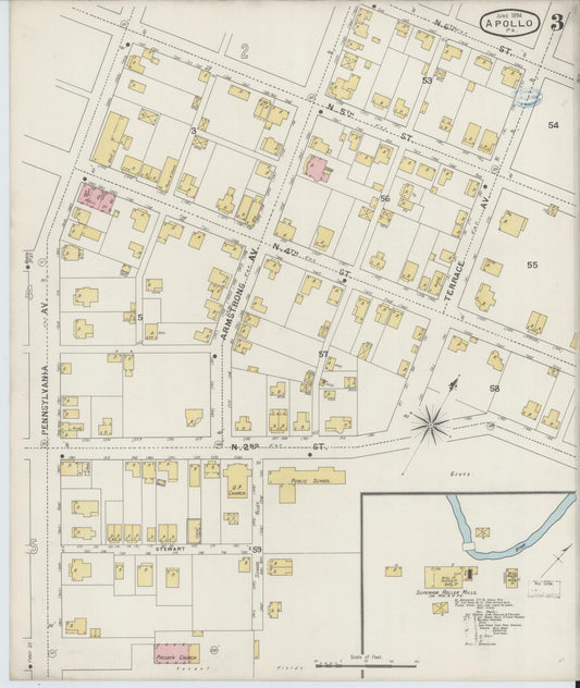 Sanborn Fire Insurance Map from Apollo, Armstrong County, Pennsylvania (1894), Sheet #0003 - Historic Sanborn Fire Insurance Map Print, vintage old map wall art, antique decor, genealogy gift, Pennsylvania Pennsylvania map