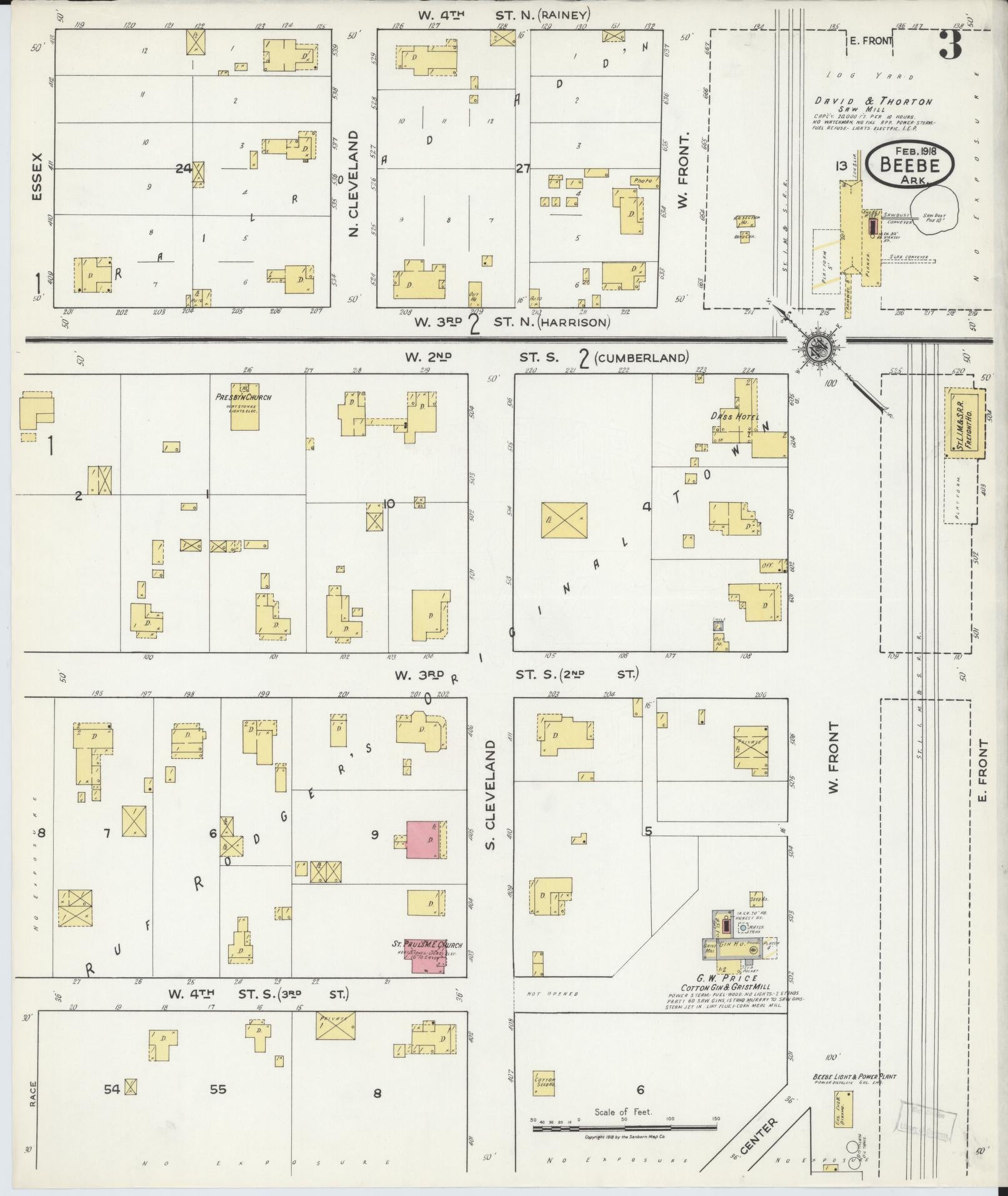 Sanborn Fire Insurance Map from Beebe, White County, Arkansas (1918), Sheet #0003 - Complete Map Set gallery image, historic Sanborn map, vintage wall art, Arkansas Arkansas