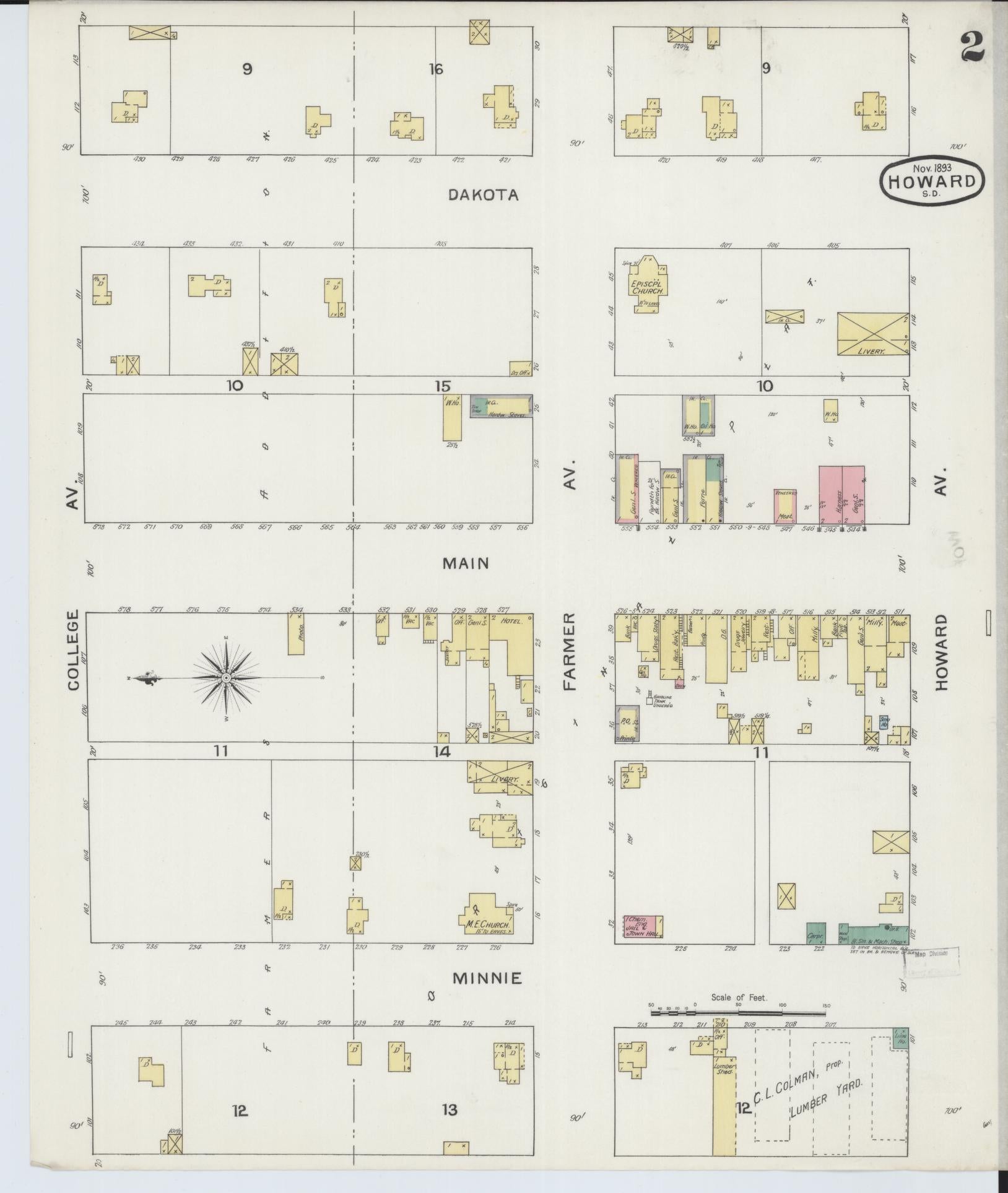 Sanborn Fire Insurance Map from Howard, Miner County, South Dakota (1893), Sheet #0002 - Complete Map Set gallery image, historic Sanborn map, vintage wall art, South Dakota South Dakota