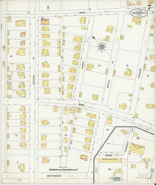 Sanborn Fire Insurance Map from Johnson City, Washington County, Tennessee (1903), Sheet #0007 - Historic Sanborn Fire Insurance Map Print, vintage old map wall art, antique decor, genealogy gift, Tennessee Tennessee map