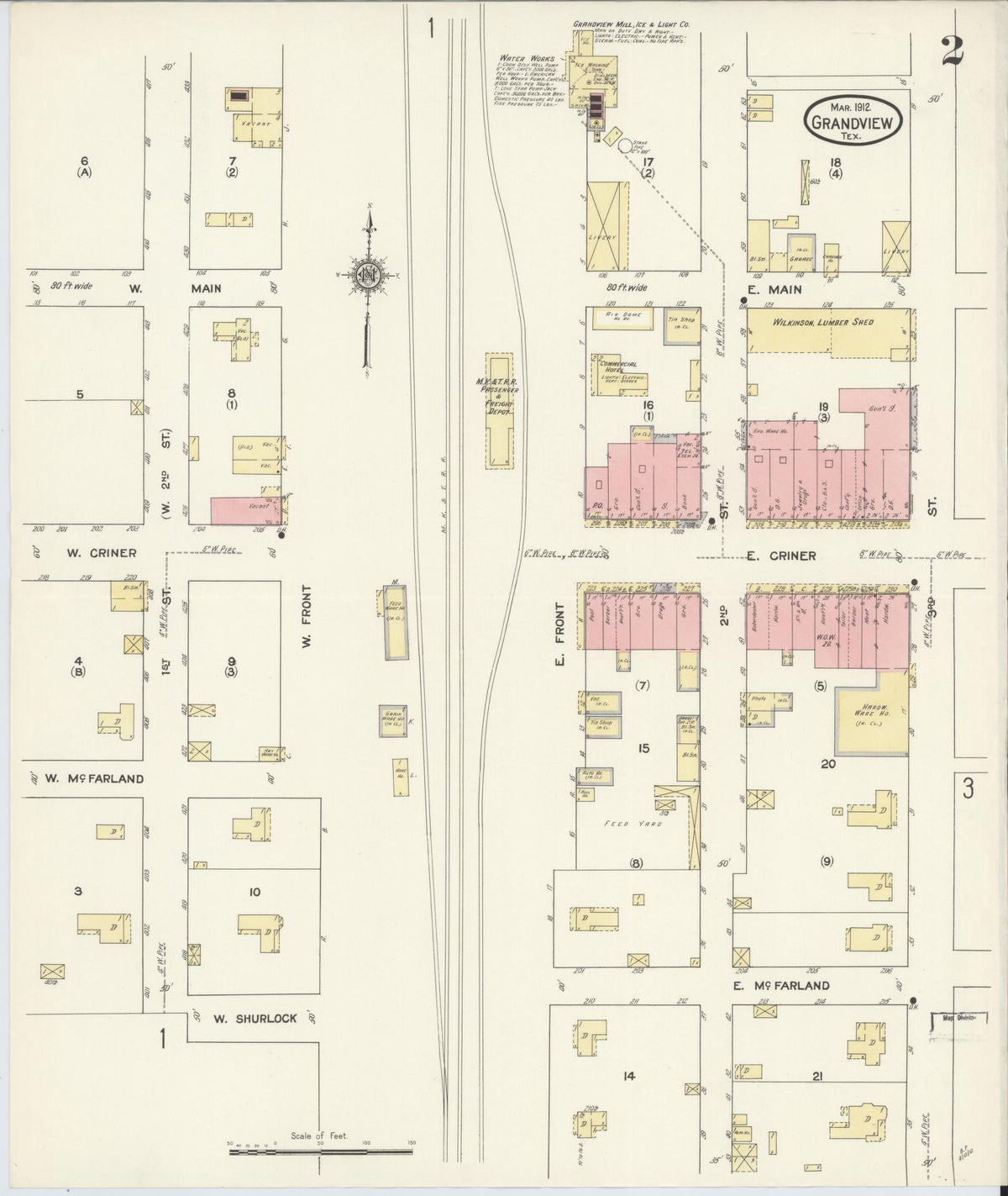 Sanborn Fire Insurance Map from Grandview, Johnson County, Texas (1912), Sheet #0002 - Complete Map Set gallery image, historic Sanborn map, vintage wall art, Texas Texas