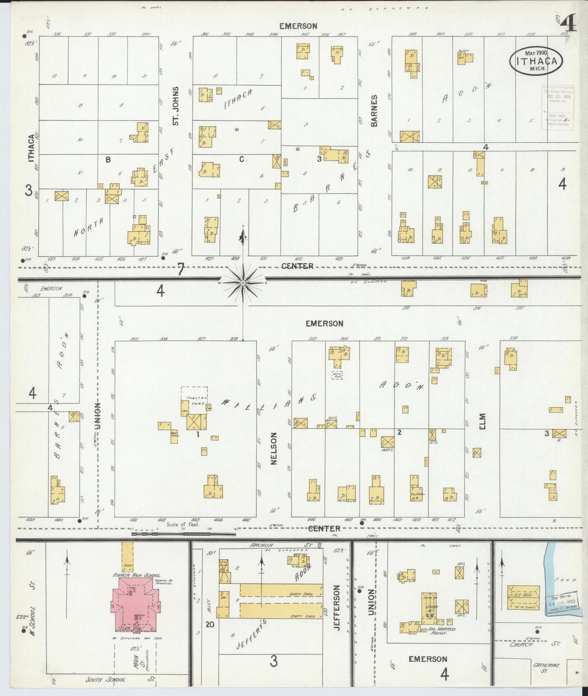 Sanborn Fire Insurance Map from Ithaca, Gratiot County, Michigan (1900), Sheet #0004 - Historic Sanborn Fire Insurance Map Print, vintage old map wall art, antique decor, genealogy gift, Michigan Michigan map