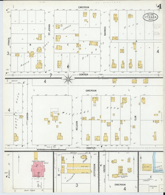 Sanborn Fire Insurance Map from Ithaca, Gratiot County, Michigan (1900), Sheet #0004 - Historic Sanborn Fire Insurance Map Print, vintage old map wall art, antique decor, genealogy gift, Michigan Michigan map