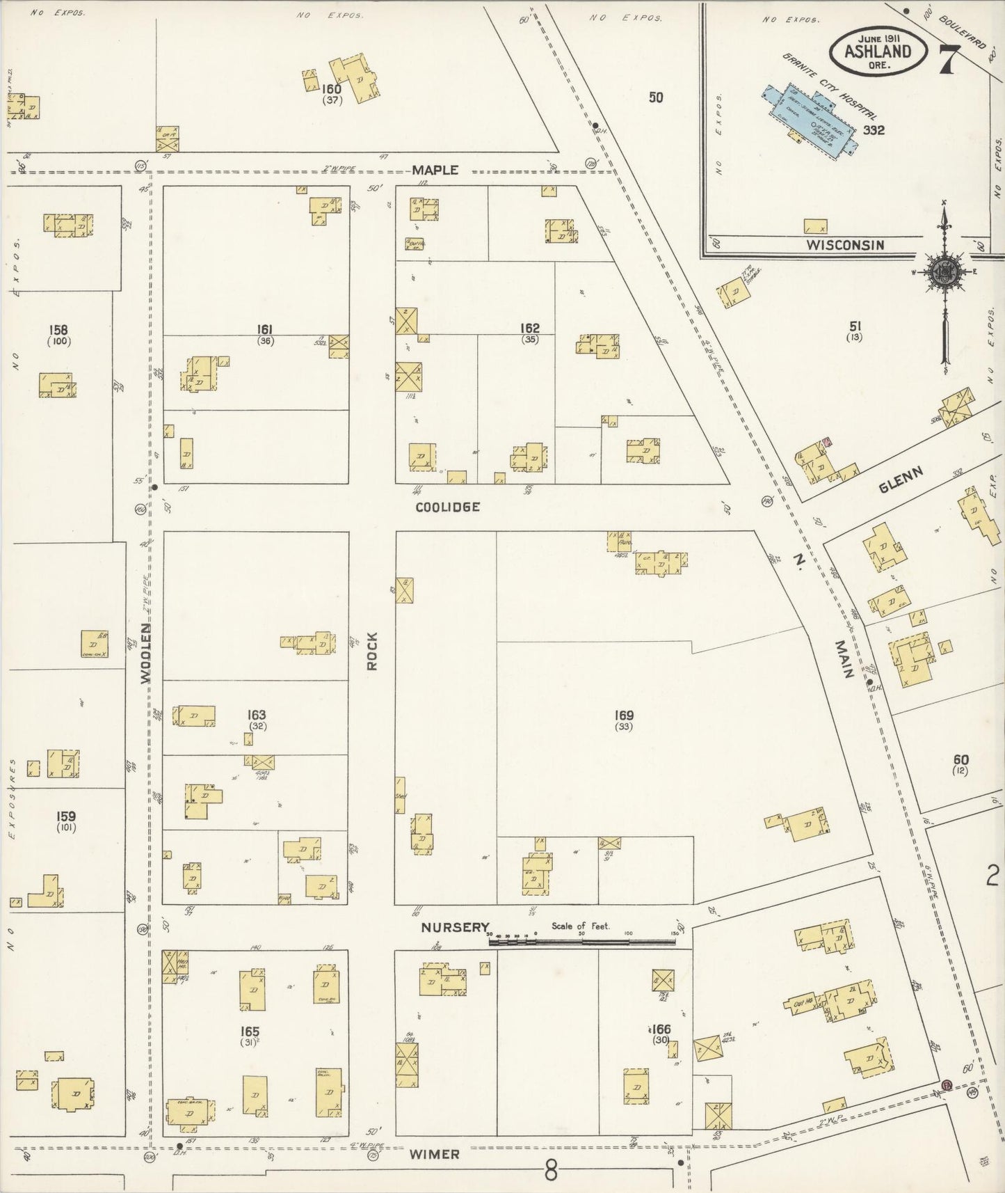 Sanborn Fire Insurance Map from Ashland, Jackson County, Oregon (1911), Sheet #0007 - Complete Map Set gallery image, historic Sanborn map, vintage wall art, Oregon Oregon
