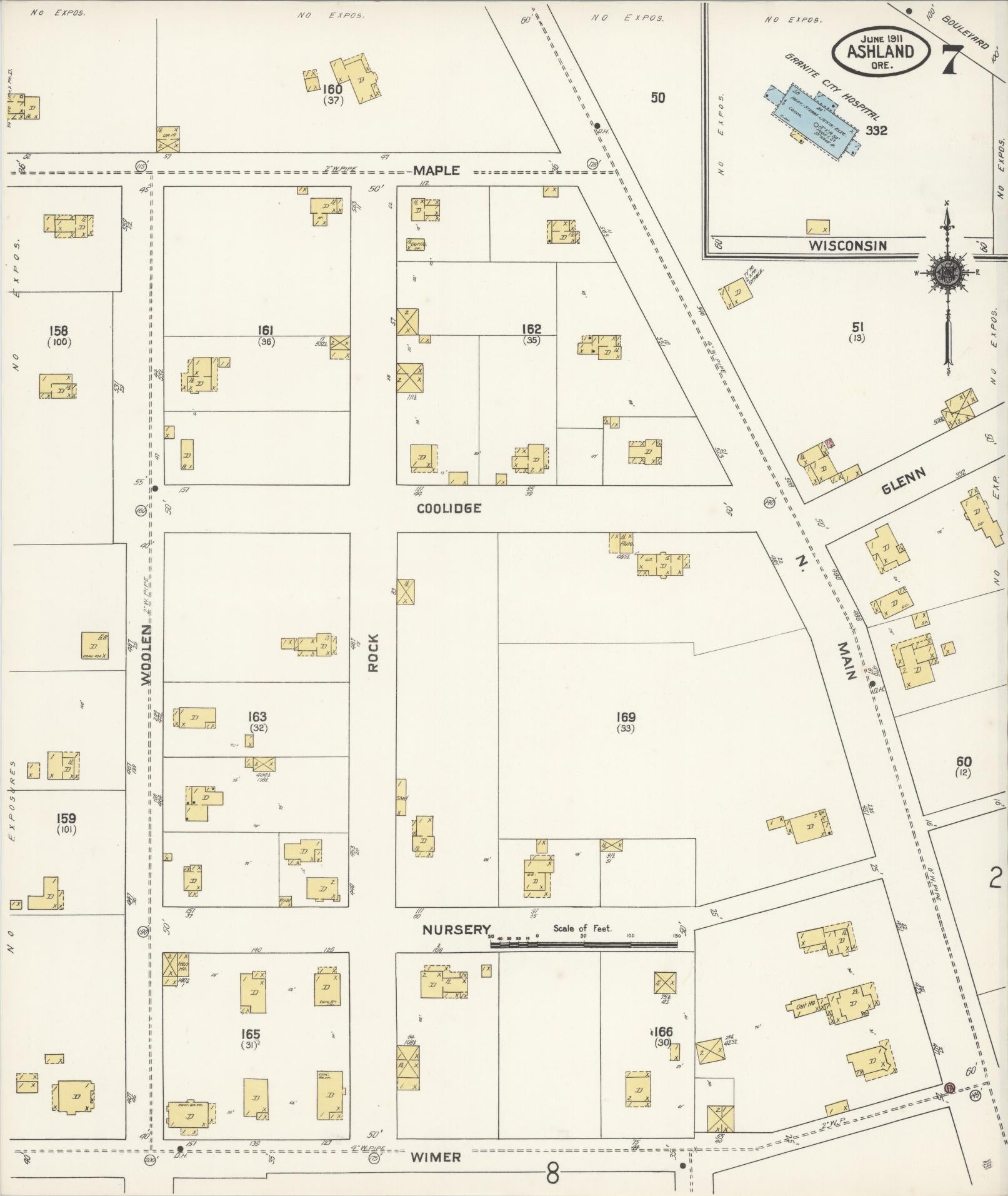 Sanborn Fire Insurance Map from Ashland, Jackson County, Oregon (1911), Sheet #0007 - Complete Map Set gallery image, historic Sanborn map, vintage wall art, Oregon Oregon