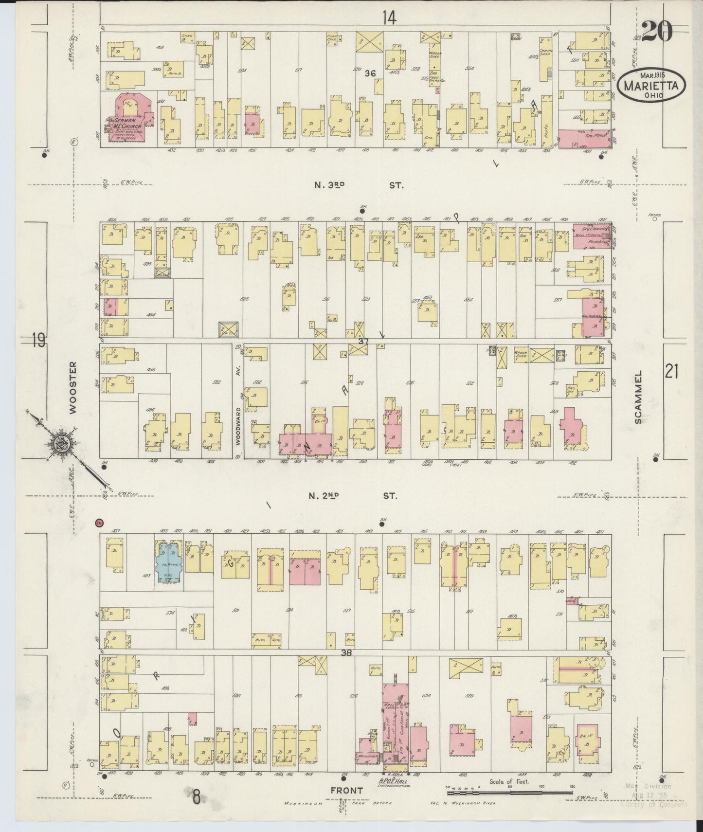 Sanborn Fire Insurance Map from Marietta, Washington County, Ohio (1915), Sheet #0020 - Historic Sanborn Fire Insurance Map Print, vintage old map wall art, antique decor, genealogy gift, Ohio Ohio map