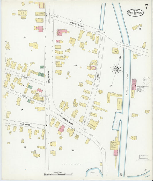 Sanborn Fire Insurance Map from Fort Edward, Washington County, New York (1909), Sheet #0007 - Historic Sanborn Fire Insurance Map Print, vintage old map wall art, antique decor, genealogy gift, New York New York map
