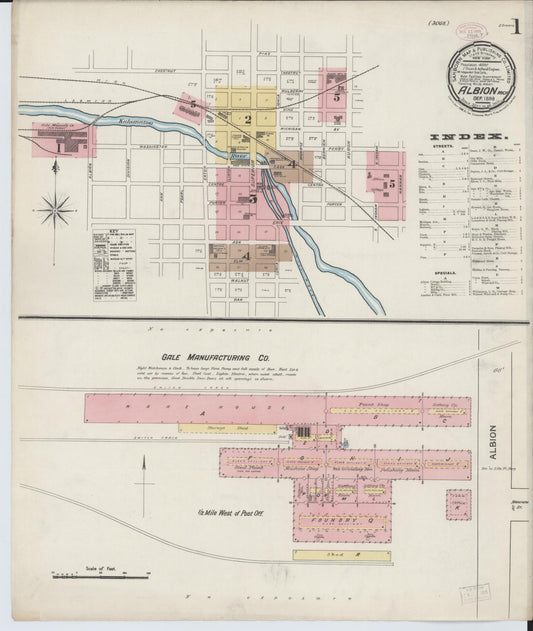 Sanborn Fire Insurance Map from Albion, Calhoun County, Michigan (1888), Sheet #0001 - Complete Map Set gallery image, historic Sanborn map, vintage wall art, Michigan Michigan