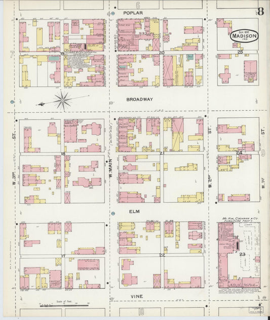 Sanborn Fire Insurance Map from Madison, Jefferson County, Indiana (1892), Sheet #0008 - Historic Sanborn Fire Insurance Map Print, vintage old map wall art, antique decor, genealogy gift, Indiana Indiana map