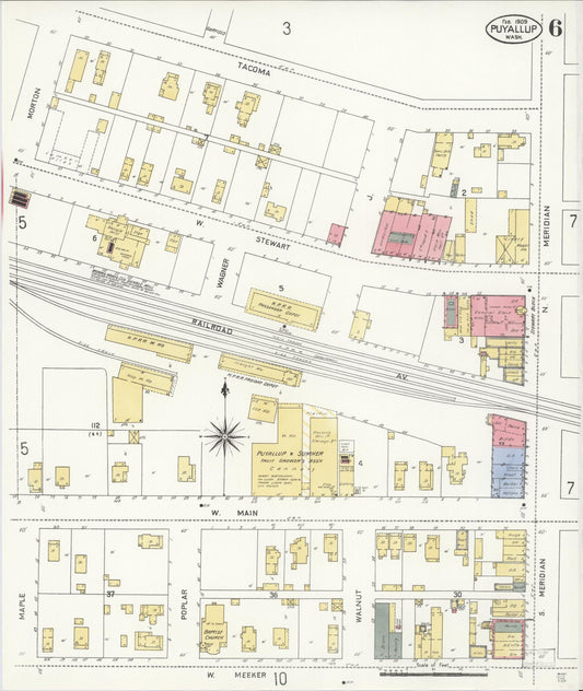 Sanborn Fire Insurance Map from Puyallup, Pierce County, Washington (1909), Sheet #0006 - Historic Sanborn Fire Insurance Map Print, vintage old map wall art, antique decor, genealogy gift, Washington Washington map