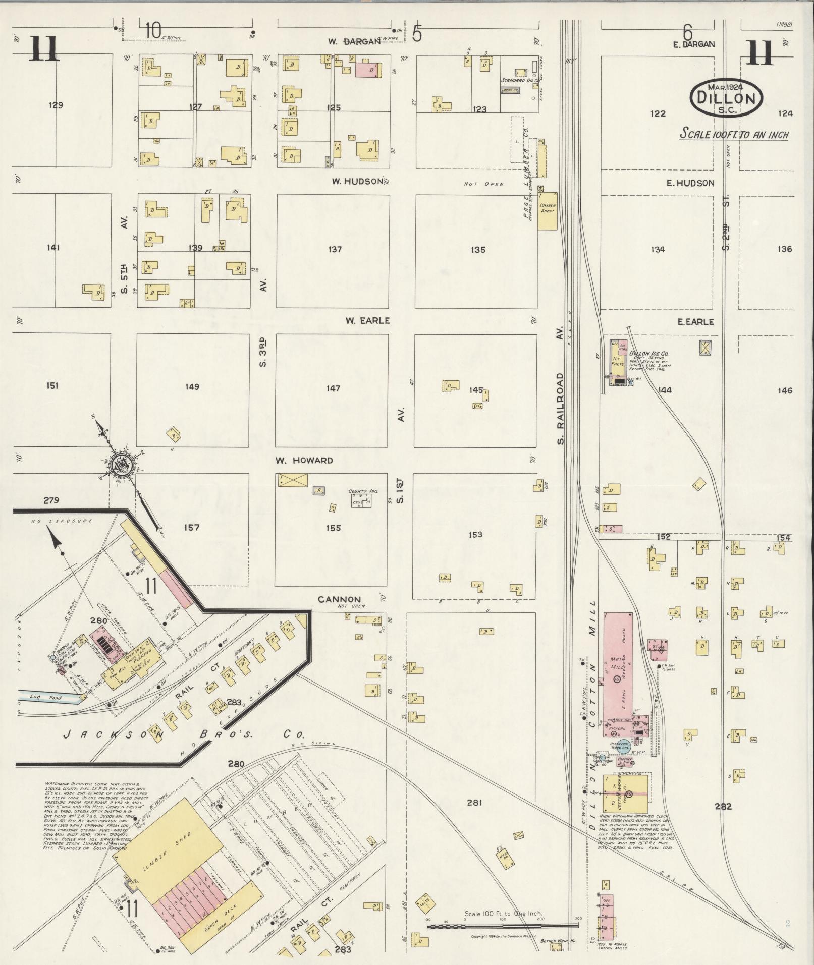 Sanborn Fire Insurance Map from Dillon, Dillon County, South Carolina (1924), Sheet #0011 - Historic Sanborn Fire Insurance Map Print, vintage old map wall art, antique decor, genealogy gift, South Carolina South Carolina map