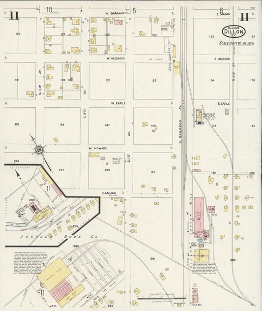 Sanborn Fire Insurance Map from Dillon, Dillon County, South Carolina (1924), Sheet #0011 - Historic Sanborn Fire Insurance Map Print, vintage old map wall art, antique decor, genealogy gift, South Carolina South Carolina map