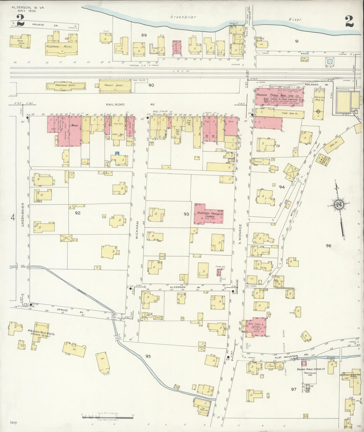 Sanborn Fire Insurance Map from Alderson, Greenbrier And Monroe Counties, West Virginia (1933), Sheet #0002 - Complete Map Set gallery image, historic Sanborn map, vintage wall art, West Virginia West Virginia
