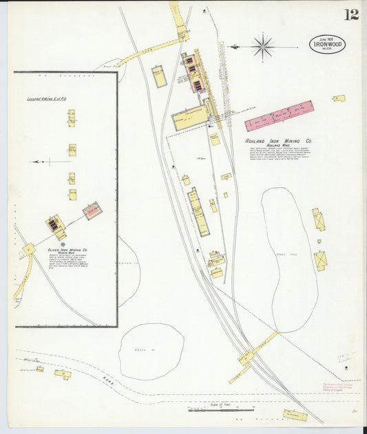 Sanborn Fire Insurance Map from Ironwood, Gogebic County, Michigan (1908), Sheet #0012 - Historic Sanborn Fire Insurance Map Print, vintage old map wall art, antique decor, genealogy gift, Michigan Michigan map