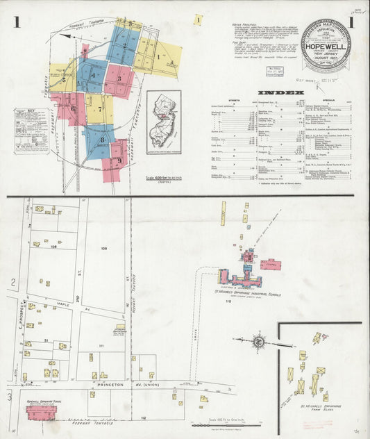 Sanborn Fire Insurance Map from Hopewell, Mercer County, New Jersey (1927), Sheet #0001 - Historic Sanborn Fire Insurance Map Print, vintage old map wall art, antique decor, genealogy gift, New Jersey New Jersey map