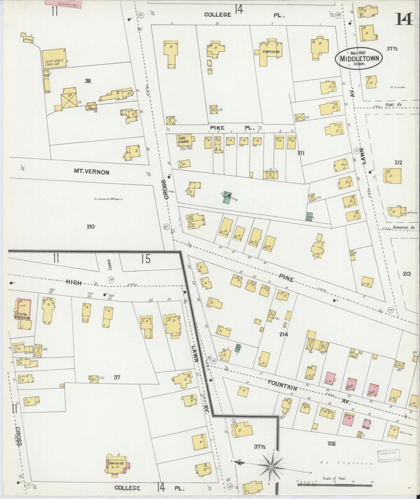 Sanborn Fire Insurance Map from Middletown, Middlesex County, Connecticut (1901), Sheet #0014 - Historic Sanborn Fire Insurance Map Print, vintage old map wall art, antique decor, genealogy gift, Connecticut Connecticut map