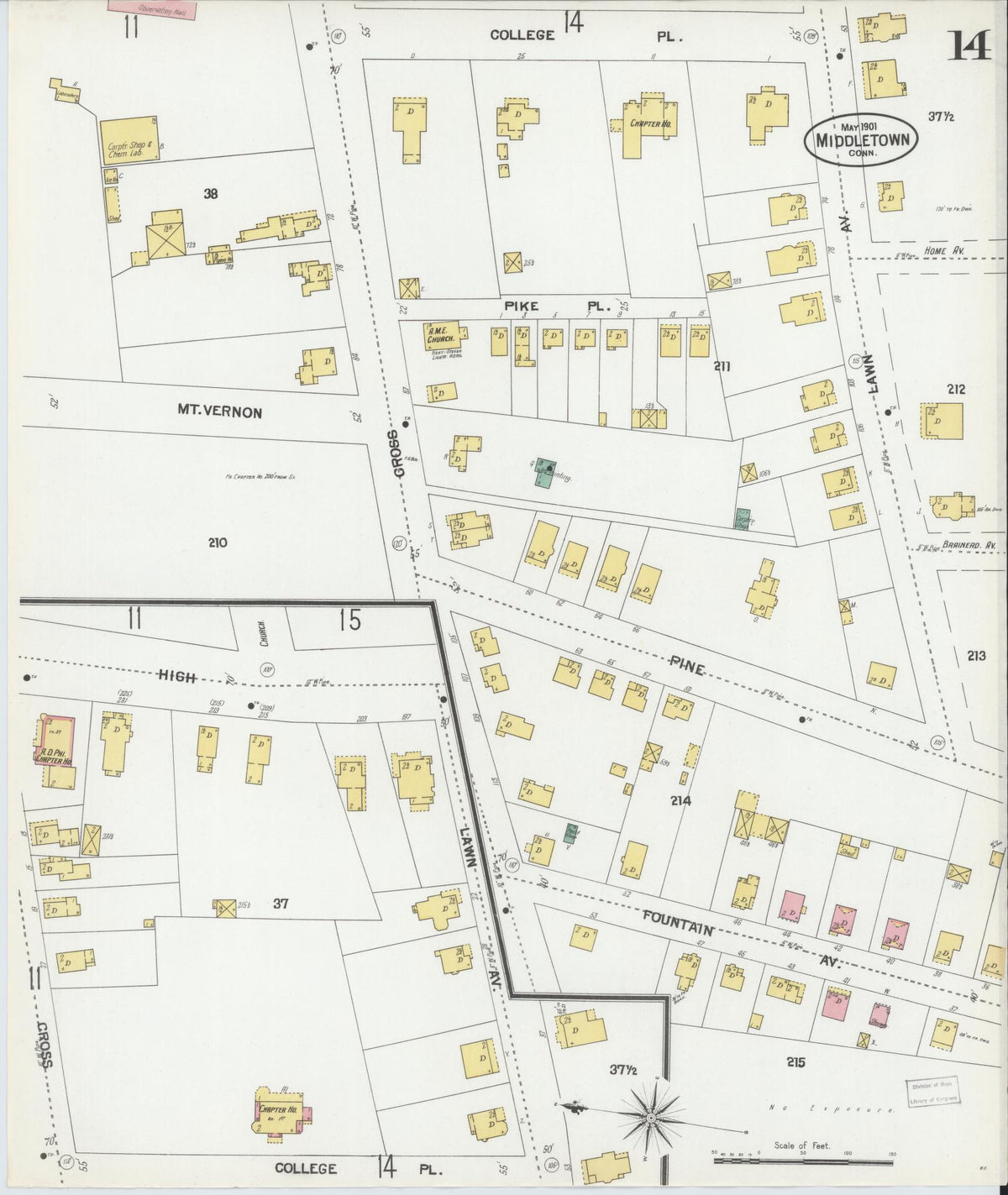 Sanborn Fire Insurance Map from Middletown, Middlesex County, Connecticut (1901), Sheet #0014 - Historic Sanborn Fire Insurance Map Print, vintage old map wall art, antique decor, genealogy gift, Connecticut Connecticut map
