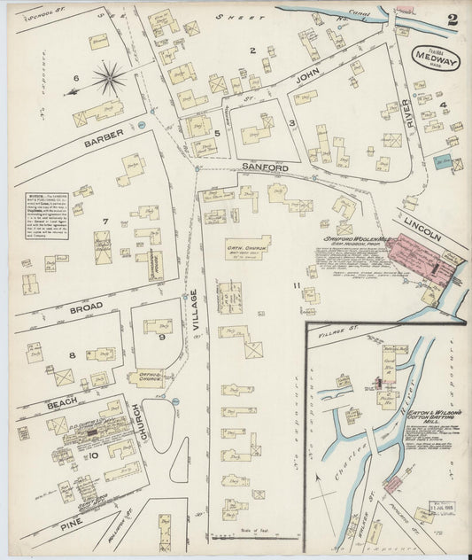 Sanborn Fire Insurance Map from Medway, Norfolk County, Massachusetts (1884), Sheet #0002 - Historic Sanborn Fire Insurance Map Print, vintage old map wall art, antique decor, genealogy gift, Massachusetts Massachusetts map