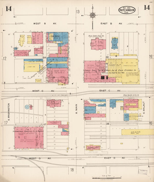 Sanborn Fire Insurance Map from Hutchinson, Reno County, Kansas (1922), Sheet #0015 - Historic Sanborn Fire Insurance Map Print, vintage old map wall art, antique decor, genealogy gift, Kansas Kansas map