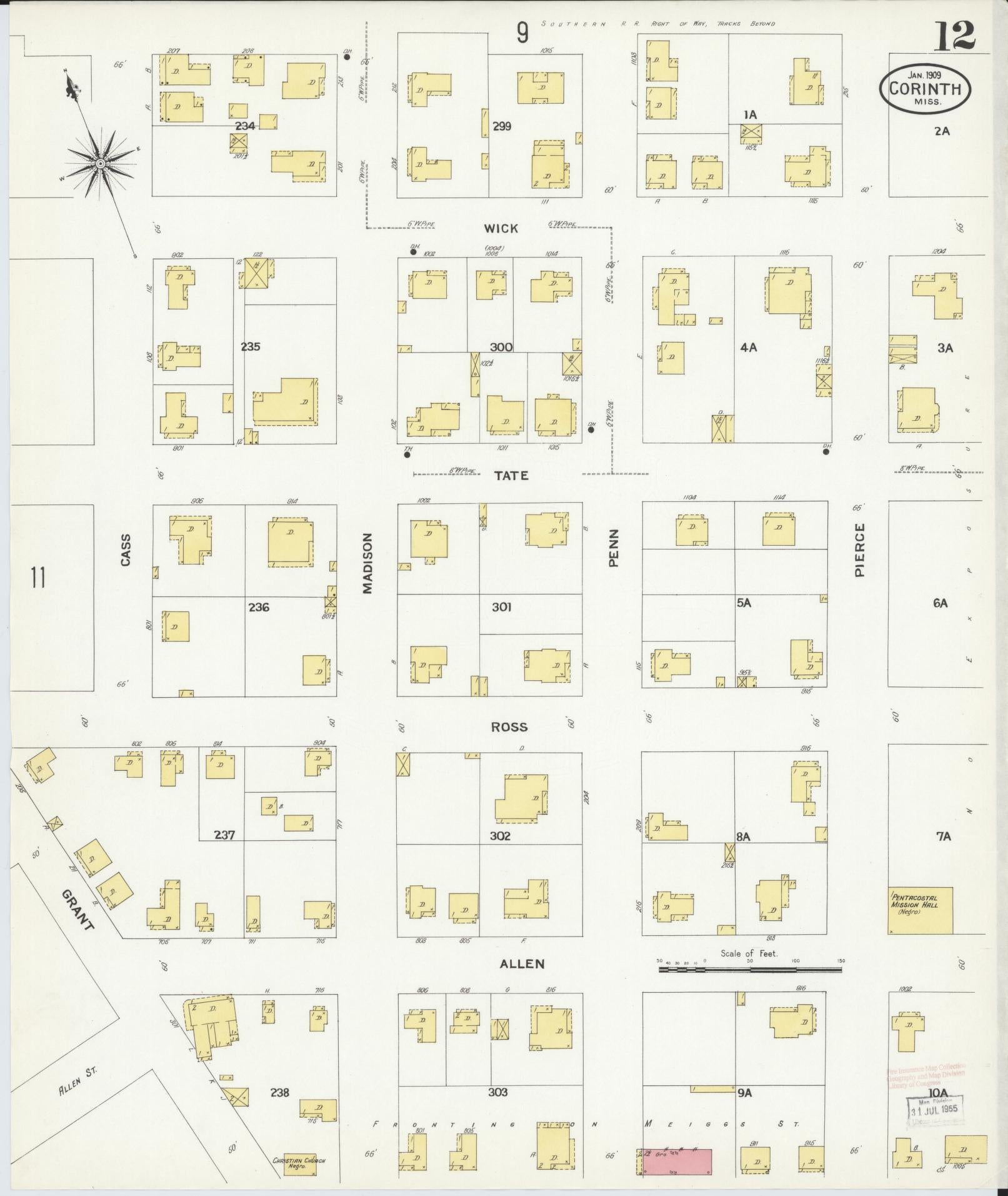 Sanborn Fire Insurance Map from Corinth, Alcorn County, Mississippi (1909), Sheet #0012 - Complete Map Set gallery image, historic Sanborn map, vintage wall art, Mississippi Mississippi