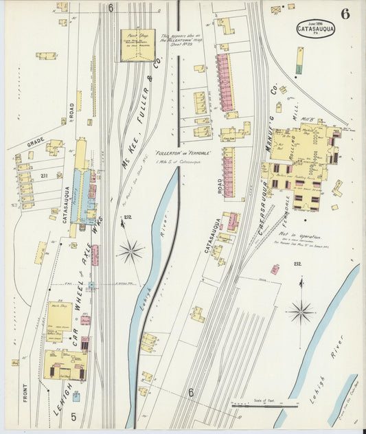 Sanborn Fire Insurance Map from Catasauqua, Lehigh County, Pennsylvania (1896), Sheet #0006 - Historic Sanborn Fire Insurance Map Print, vintage old map wall art, antique decor, genealogy gift, Pennsylvania Pennsylvania map