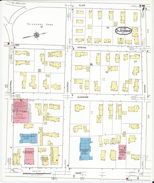 Sanborn Fire Insurance Map from Saint Johnsbury, Caledonia County, Vermont (1919), Sheet #0007 - Historic Sanborn Fire Insurance Map Print, vintage old map wall art, antique decor, genealogy gift, Vermont Vermont map