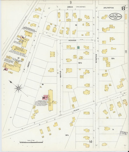 Sanborn Fire Insurance Map from Rockland, Plymouth County, Massachusetts (1906), Sheet #0008 - Historic Sanborn Fire Insurance Map Print, vintage old map wall art, antique decor, genealogy gift, Massachusetts Massachusetts map