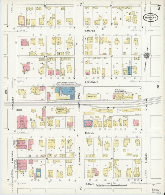 Sanborn Fire Insurance Map from Wabash, Wabash County, Indiana (1910), Sheet #0007 - Historic Sanborn Fire Insurance Map Print, vintage old map wall art, antique decor, genealogy gift, Indiana Indiana map