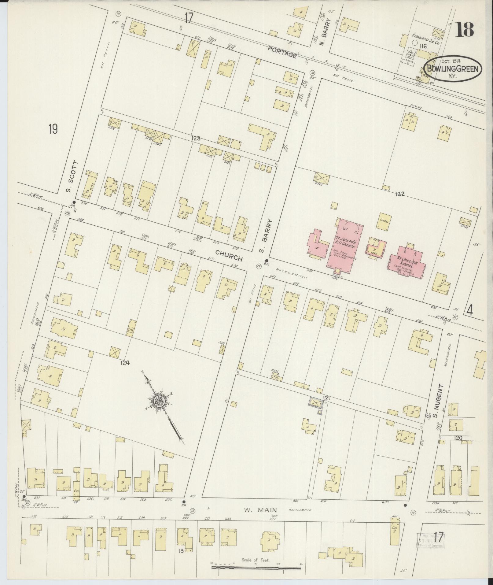 Sanborn Fire Insurance Map from Bowling Green, Warren County, Kentucky (1914), Sheet #0018 - Complete Map Set gallery image, historic Sanborn map, vintage wall art, Kentucky Kentucky