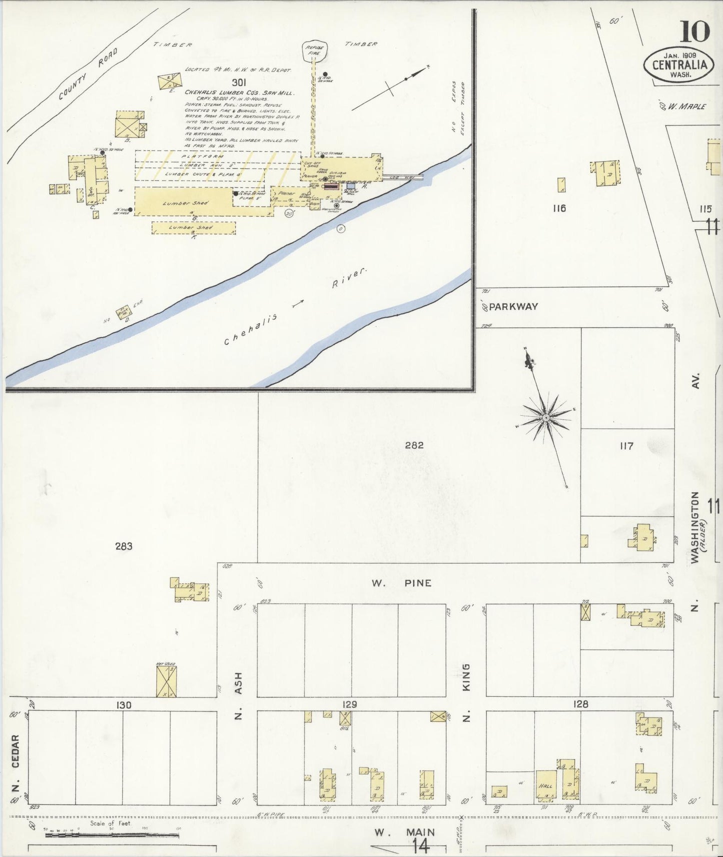 Sanborn Fire Insurance Map from Centralia, Lewis County, Washington (1909), Sheet #0010 - Complete Map Set gallery image, historic Sanborn map, vintage wall art, Washington Washington