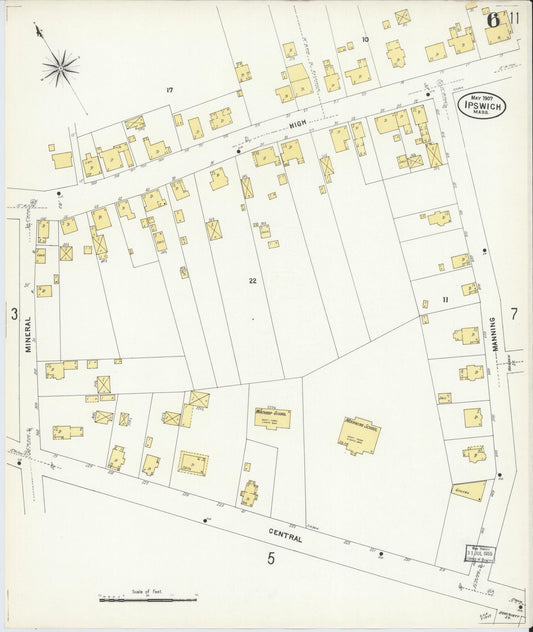 Sanborn Fire Insurance Map from Ipswich, Essex County, Massachusetts (1907), Sheet #0006 - Historic Sanborn Fire Insurance Map Print, vintage old map wall art, antique decor, genealogy gift, Massachusetts Massachusetts map