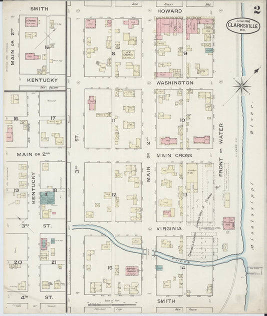 Sanborn Fire Insurance Map from Clarksville, Pike County, Missouri (1886), Sheet #0002 - Historic Sanborn Fire Insurance Map Print, vintage old map wall art, antique decor, genealogy gift, Missouri Missouri map