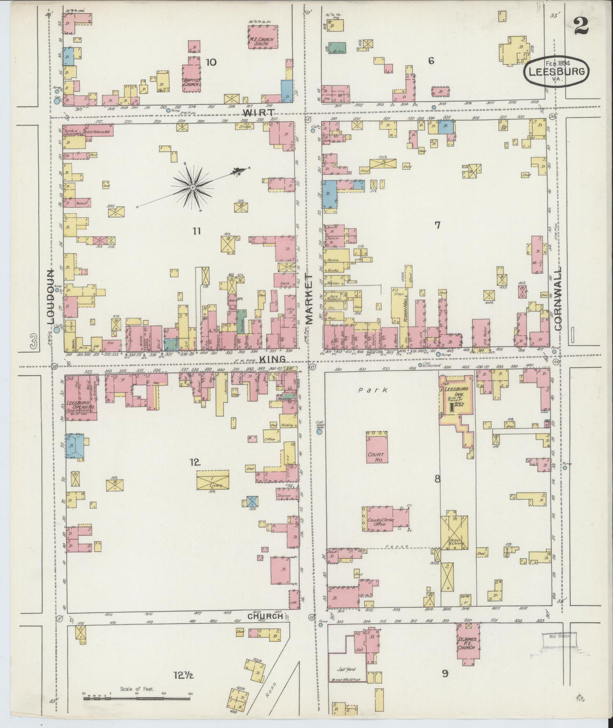 Sanborn Fire Insurance Map from Leesburg, Loudoun County, Virginia (1894), Sheet #0002 - Complete Map Set gallery image, historic Sanborn map, vintage wall art, Virginia Virginia