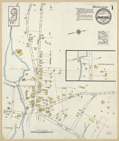 Sanborn Fire Insurance Map from Branchville, Sussex County, New Jersey (1920), Sheet #0001 - Historic Sanborn Fire Insurance Map Print, vintage old map wall art, antique decor, genealogy gift, New Jersey New Jersey map
