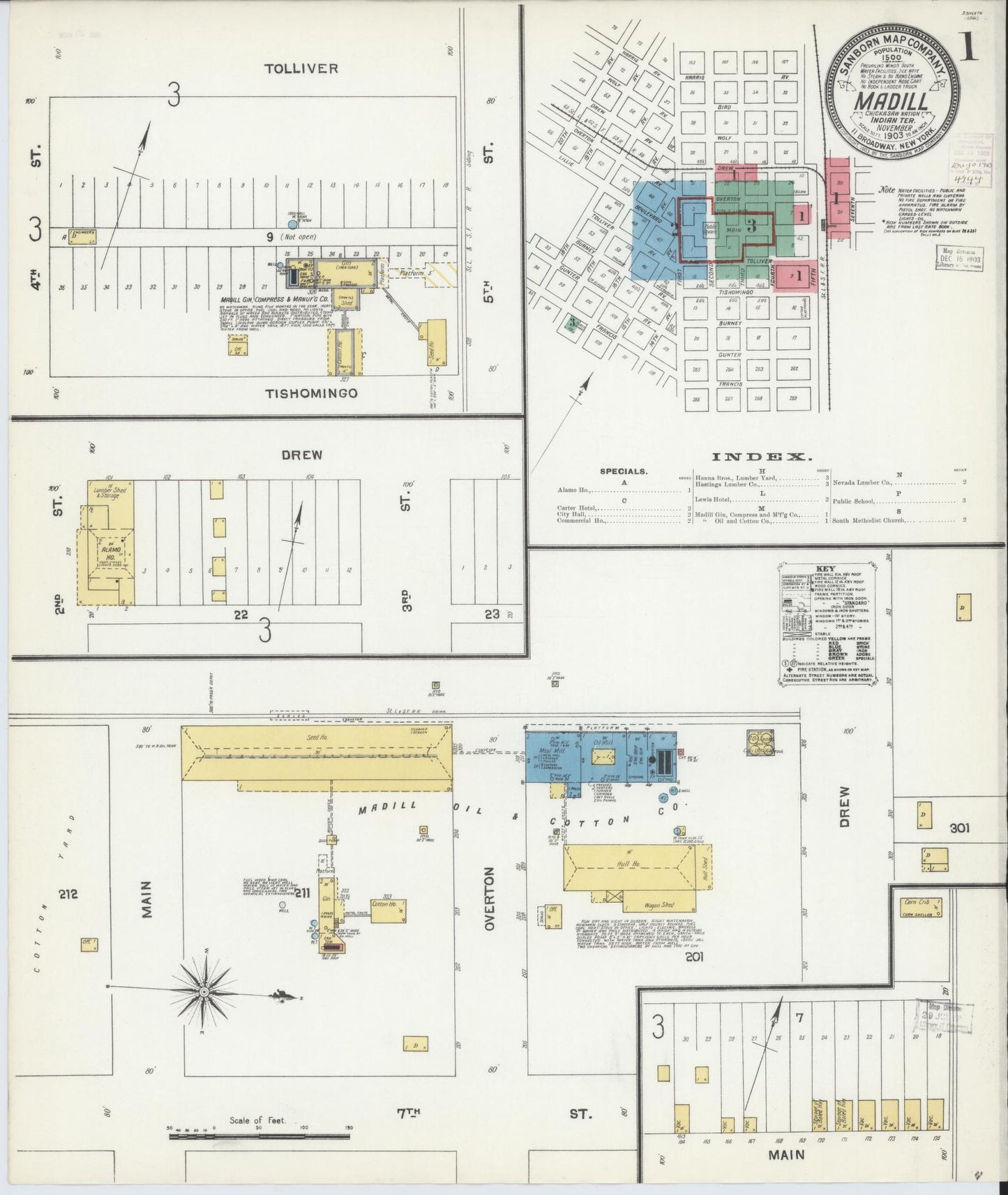 Sanborn Fire Insurance Map from Madill, Marshall County, Oklahoma (1903), Sheet #0001 - Complete Map Set gallery image, historic Sanborn map, vintage wall art, Oklahoma Oklahoma