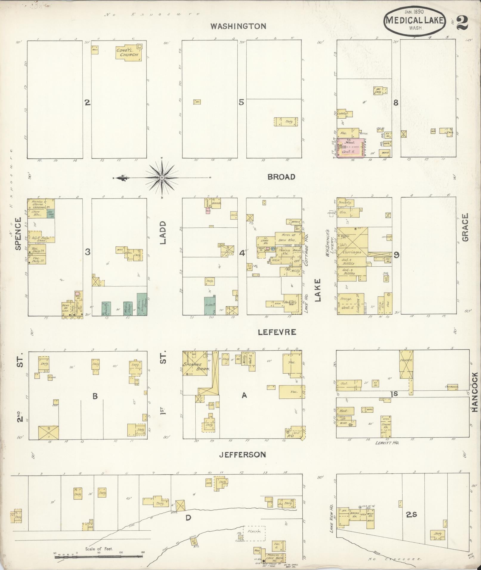 Sanborn Fire Insurance Map from Medical Lake, Spokane County, Washington (1890), Sheet #0002 - Complete Map Set gallery image, historic Sanborn map, vintage wall art, Washington Washington