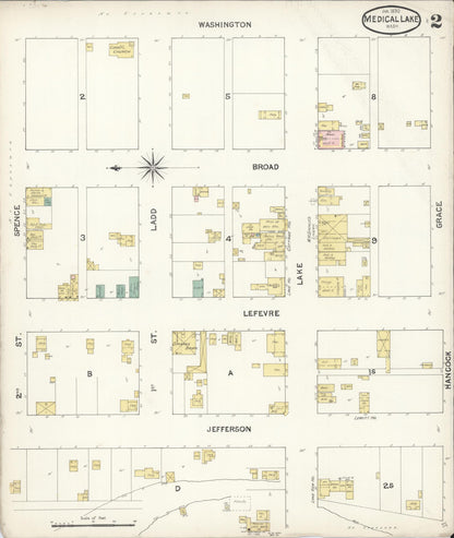 Sanborn Fire Insurance Map from Medical Lake, Spokane County, Washington (1890), Sheet #0002 - Complete Map Set gallery image, historic Sanborn map, vintage wall art, Washington Washington