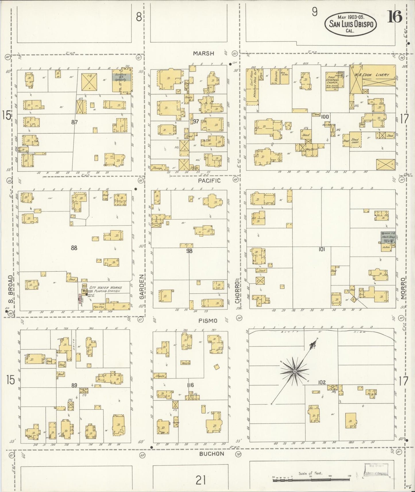 Sanborn Fire Insurance Map from San Luis Obispo, San Luis Obispo County, California (1905), Sheet #0016 - Complete Map Set gallery image, historic Sanborn map, vintage wall art, California California