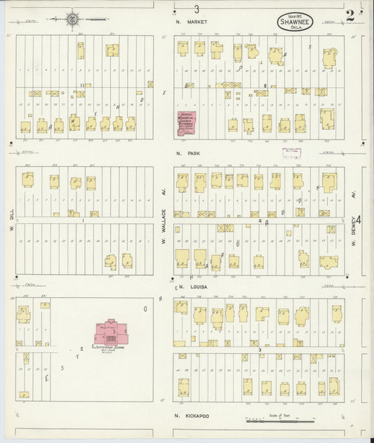 Sanborn Fire Insurance Map from Shawnee, Pottawatomie County, Oklahoma (1912), Sheet #0002 - Historic Sanborn Fire Insurance Map Print, vintage old map wall art, antique decor, genealogy gift, Oklahoma Oklahoma map