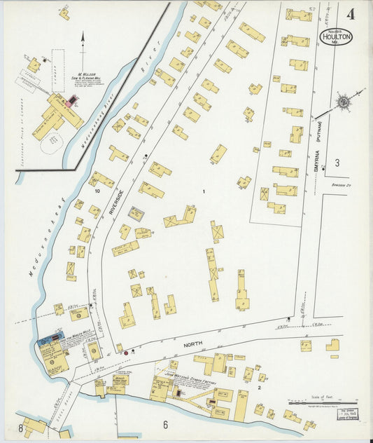 Sanborn Fire Insurance Map from Houlton, Aroostook County, Maine (1919), Sheet #0004 - Historic Sanborn Fire Insurance Map Print, vintage old map wall art, antique decor, genealogy gift, Maine Maine map