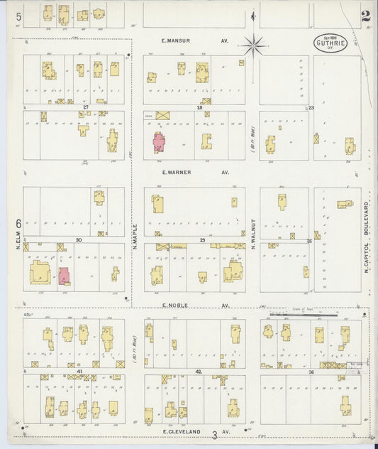Sanborn Fire Insurance Map from Guthrie, Logan County, Oklahoma (1898), Sheet #0002 - Historic Sanborn Fire Insurance Map Print, vintage old map wall art, antique decor, genealogy gift, Oklahoma Oklahoma map