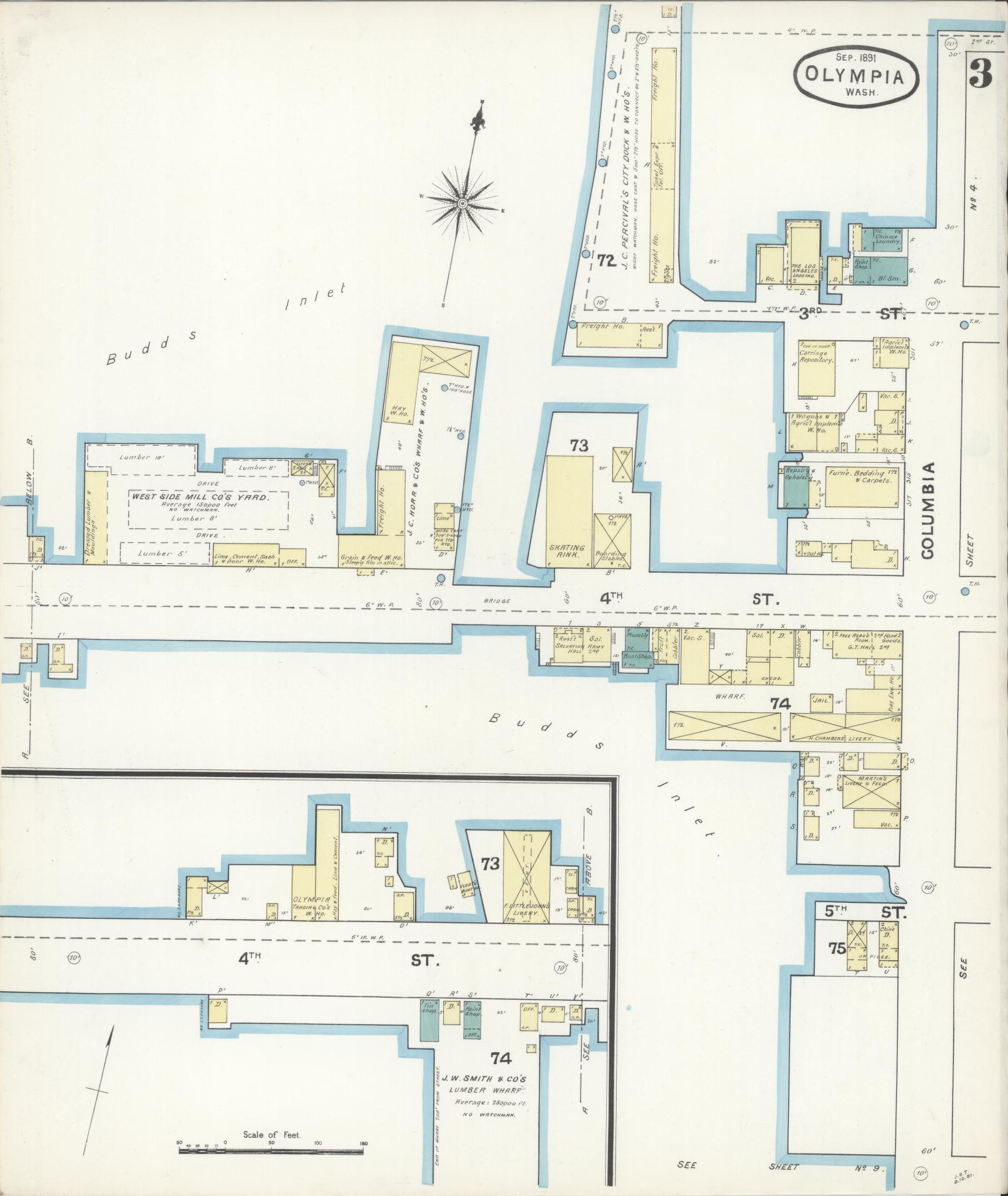 Sanborn Fire Insurance Map from Olympia, Thurston County, Washington (1891), Sheet #0003 - Historic Sanborn Fire Insurance Map Print, vintage old map wall art, antique decor, genealogy gift, Washington Washington map