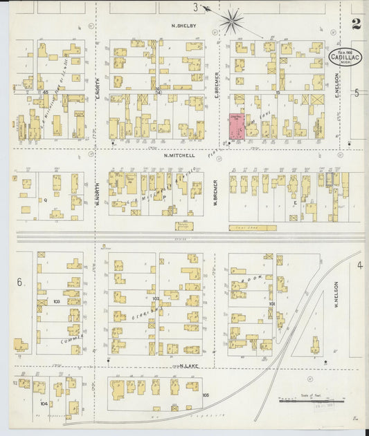 Sanborn Fire Insurance Map from Cadillac, Wexford County, Michigan (1906), Sheet #0002 - Historic Sanborn Fire Insurance Map Print, vintage old map wall art, antique decor, genealogy gift, Michigan Michigan map