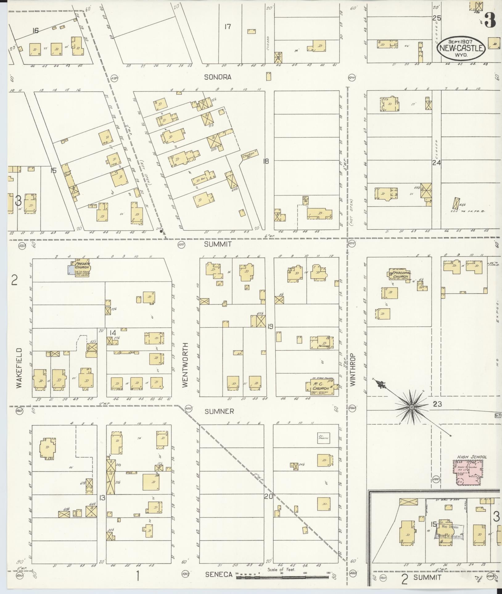 Sanborn Fire Insurance Map from Newcastle, Weston County, Wyoming (1907), Sheet #0003 - Complete Map Set gallery image, historic Sanborn map, vintage wall art, Wyoming Wyoming