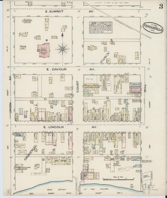 Sanborn Fire Insurance Map from Fergus Falls, Otter Tail County, Minnesota (1884), Sheet #0003 - Historic Sanborn Fire Insurance Map Print, vintage old map wall art, antique decor, genealogy gift, Minnesota Minnesota map