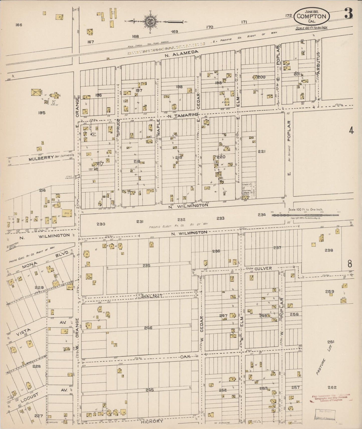 Sanborn Fire Insurance Map from Compton, Los Angeles County, California (1922), Sheet #0003 - Complete Map Set gallery image, historic Sanborn map, vintage wall art, California California