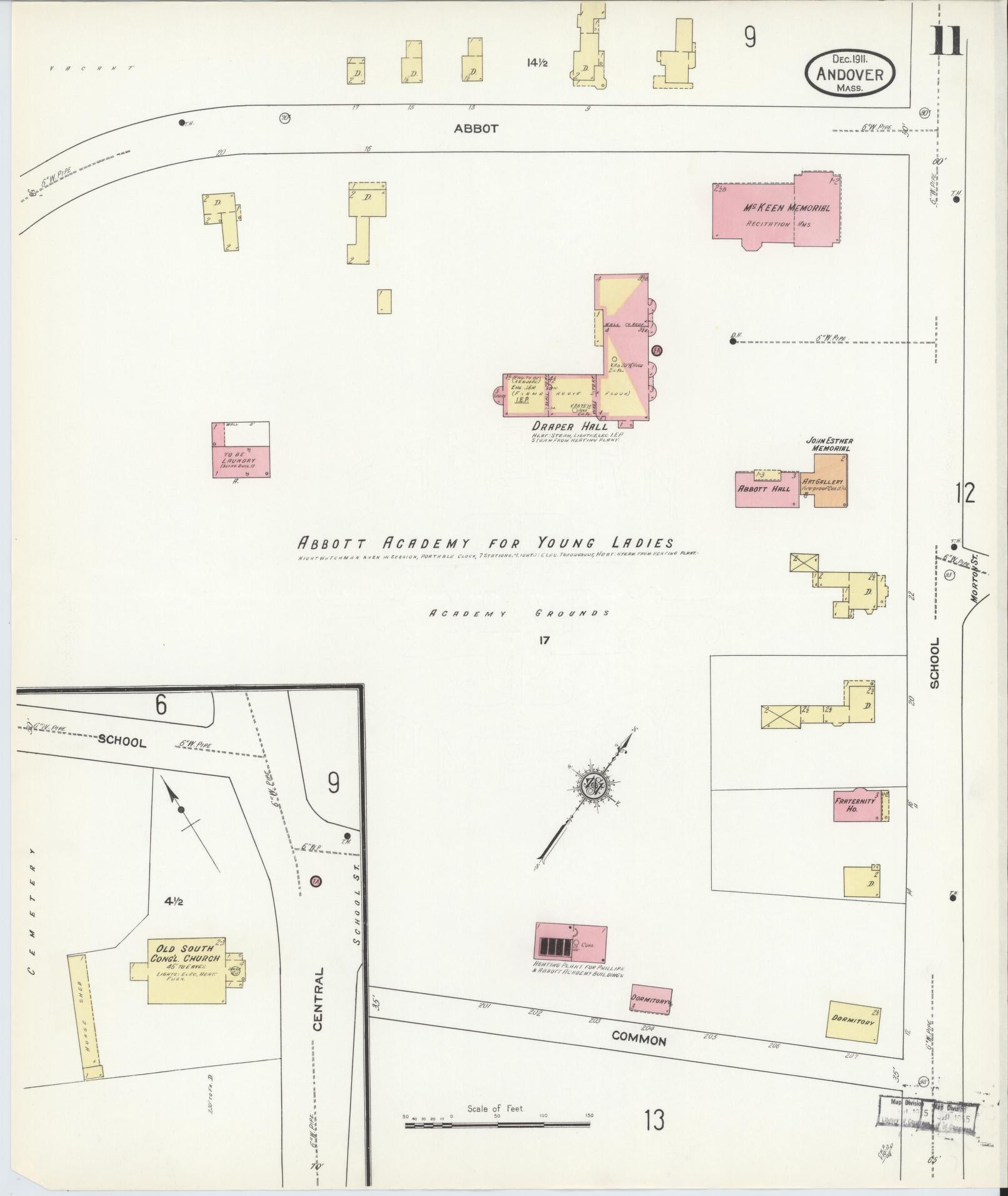 Sanborn Fire Insurance Map from Andover, Essex County, Massachusetts (1911), Sheet #0011 - Historic Sanborn Fire Insurance Map Print, vintage old map wall art, antique decor, genealogy gift, Massachusetts Massachusetts map