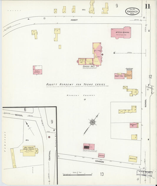 Sanborn Fire Insurance Map from Andover, Essex County, Massachusetts (1911), Sheet #0011 - Historic Sanborn Fire Insurance Map Print, vintage old map wall art, antique decor, genealogy gift, Massachusetts Massachusetts map