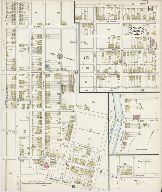 Sanborn Fire Insurance Map from Tamaqua, Schuylkill County, Pennsylvania (1915), Sheet #0014 - Historic Sanborn Fire Insurance Map Print, vintage old map wall art, antique decor, genealogy gift, Pennsylvania Pennsylvania map