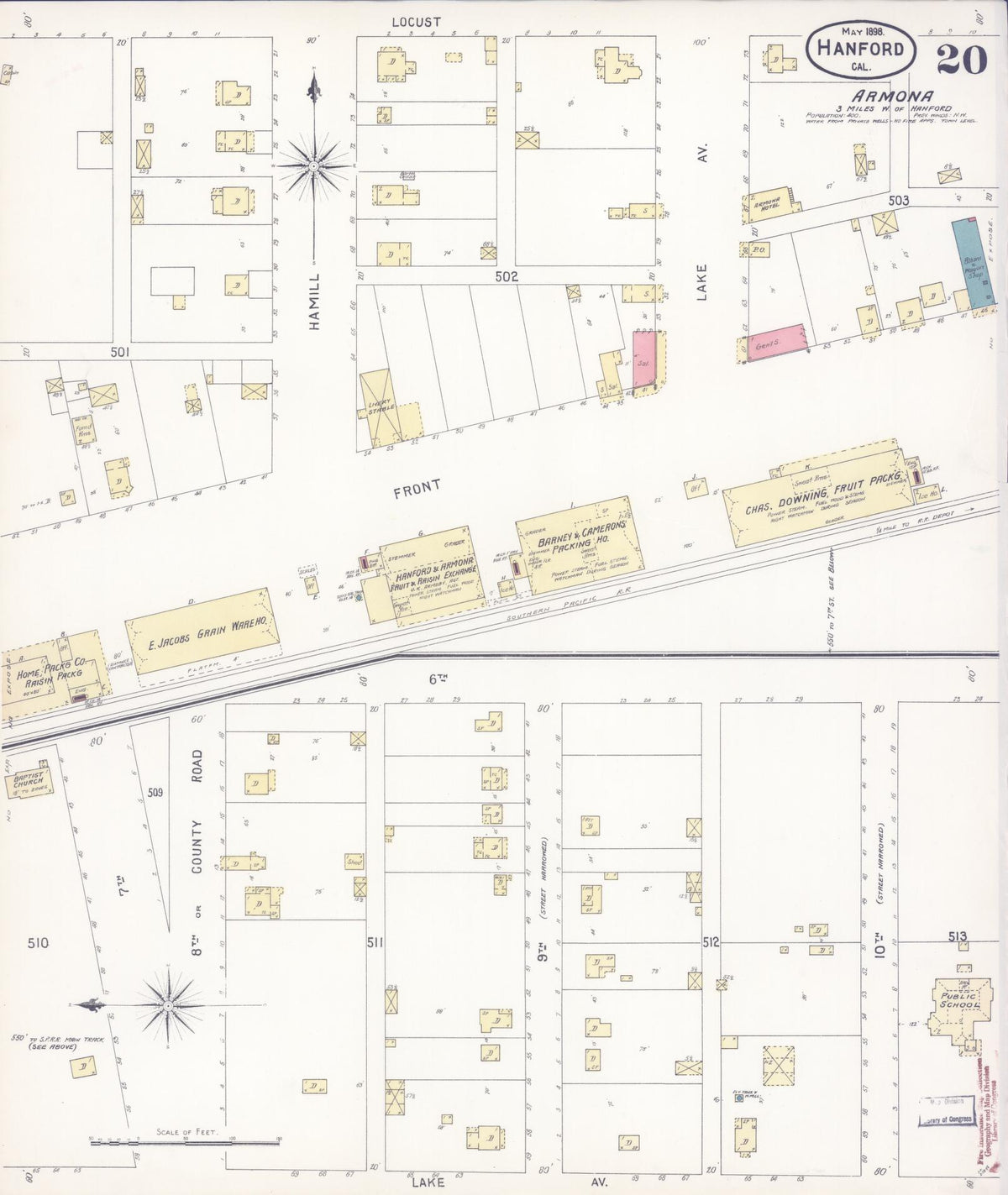 Sanborn Fire Insurance Map from Hanford, Kings County, California (1898), Sheet #0020 - Complete Map Set gallery image, historic Sanborn map, vintage wall art, California California